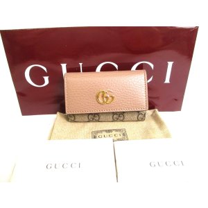 Photo: GUCCI Double G GG Dusty Pink Leather Gold H/W 6 Pics Key Chain #a760