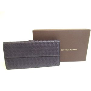 Photo: BOTTEGA VENETA Intrecciato Deep Navy Blue Leather Flap Long Wallet #a763