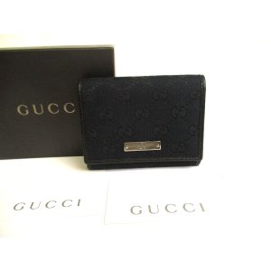 Photo: GUCCI Black GG Canvas Business Card Credit Card Holder #a764
