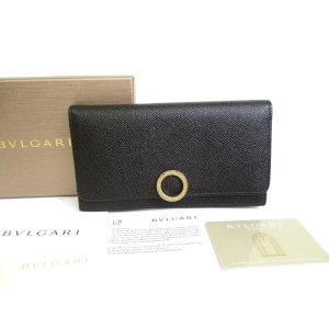 Photo: BVLGARI Black Leather Logo Clip Gold H/W Flap Long Wallet #a766