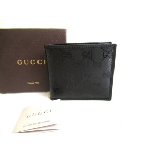 Photo: GUCCI Imprimee Black Coating Canvas Leather Bifold Wallet Purse #a770