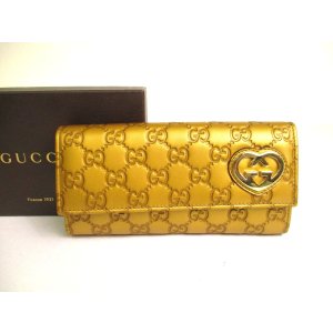 Photo: GUCCI Guccissima Gold Leather Heart Motif Flap Wallet #a776