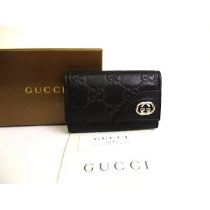 Photo: GUCCI Interlocking G Black Leather 6 Pics Key Chain #a778
