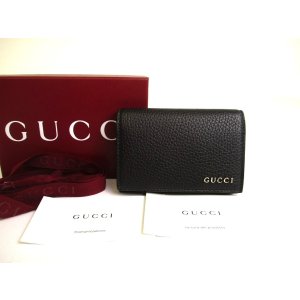Photo: GUCCI Logo Black Leather Business Card Credit Card Holder #a784