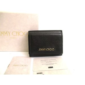 Photo: Jimmy Choo Metal Logo Black Leather Trifold Wallet Compact Wallet NAIMA #a789