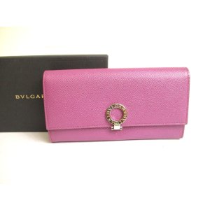 Photo: BVLGARI Purple Leather Logo Clip Silver H/W Flap Long Wallet #a794