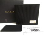 Photo: BVLGARI Black Leather Coationg Canvas Mirerige Bifold Wallet #a797