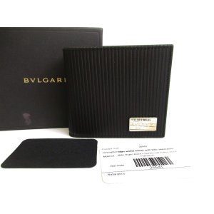 Photo: BVLGARI Black Leather Coationg Canvas Mirerige Bifold Wallet #a797