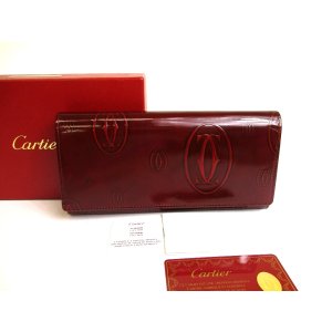 Photo: Cartier Happy Birthday Bordeaux Calf Leather Bifold Long Wallet #a802
