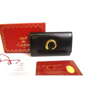 Photo: Cartier Panthere de Cartier Black Leather 6 Pics Key Chain #a803