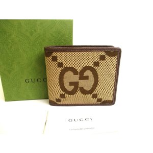 Photo: GUCCI JUmbo GG Canvas Brown Leather Bifold Bill Wallet #805