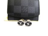 Photo: LOUIS VUITTON Silver Metal Black Enamel LV Award Cufflinks #a809