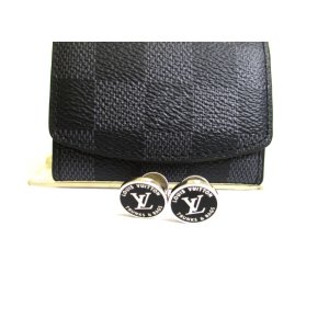 Photo: LOUIS VUITTON Silver Metal Black Enamel LV Award Cufflinks #a809