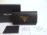 Photo: PRADA Black Saffiano Metal Leather 4 Pics Key Chain #a810