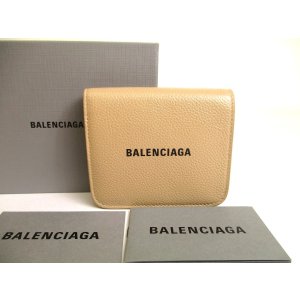 Photo: BALENCIAGA Beige Leather Bifold Wallet Compact Wallet #a812