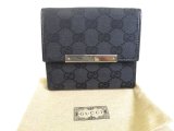 Photo: GUCCI GG Black Canvas Black Leather Bifold Wallet Compact Wallet #a813