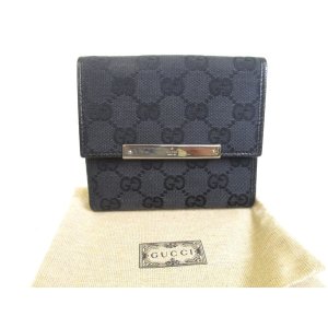 Photo: GUCCI GG Black Canvas Black Leather Bifold Wallet Compact Wallet #a813
