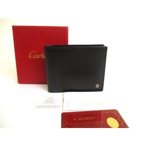 Photo: Cartier Pasha de Cartier Black Leather Silver H/W Bifold Bill Wallet #a814