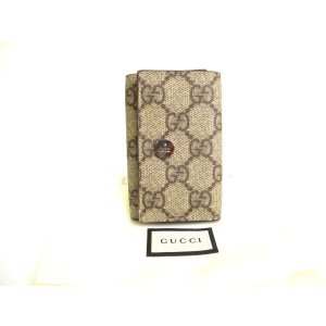 Photo: GUCCI GG Coating Canvas Wine Red Leather 6 Pics Key Chain #a815