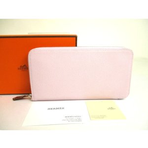 Photo: HERMES Lignt Pink Veau Epson SILK'IN LINE Round Zip Wallet Azap Long #a817