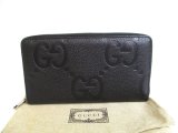 Photo: GUCCI JUmbo GG Black Leather Round Zip Wallet #a821