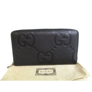 Photo: GUCCI JUmbo GG Black Leather Round Zip Wallet #a821