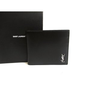 Photo: Saint Laurent Silver YSL Motif Black Leather Bifole Bill Wallet #a823