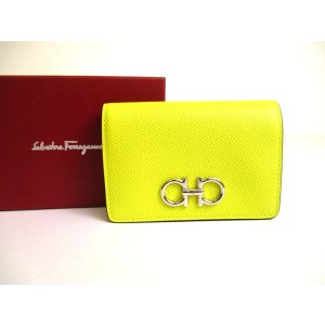 Photo: Salvatore Ferragamo Gancini Silver H/W Yellow Leather Business Card Holder #a825