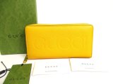 Photo: GUCCI Logo Motif Yellow Leather Round Zip Long Wallet #a835