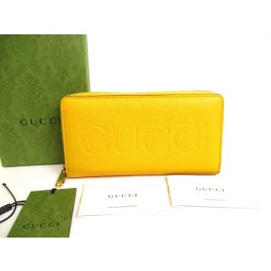 Photo: GUCCI Logo Motif Yellow Leather Round Zip Long Wallet #a835