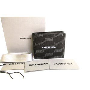 Photo: BALENCIAGA Signature Square Black Leather Bifold Bill Wallet #a837