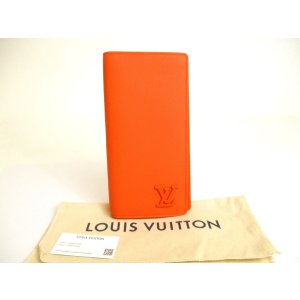Photo: LOUIS VUITTON LV Aerogram Orange Leather Flap Wallet Portefeuille Brazza NM #a839