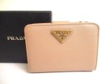 Photo: PRADA Saffiano Beige Leather Bifold Wallet Compact Wallet #a849