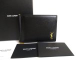 Photo: Saint Laurent YSL Black Leather Gold H/W Bifold Bill Wallet #a850