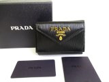 Photo: PRADA Black Leather Trifold Wallet Compact Wallet #a873