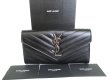 Photo1: Saint Laurent YSL Silver YSL Motif Black Leather Long Flap Wallet #a875