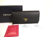 Photo: PRADA Saffiano Black Hibiscus Leather Bifold Long Flap Wallet #a886