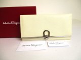 Photo: Salvatore Ferragamo Gancini Pearl White Leather Flap Long Wallet #a891