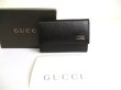 Photo1: GUCCI Metal G Black Leather 6 Pics Key Chain #a905