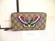 Photo1: GUCCI GG Coating Canvas Leather Butterfly Motif Round Zip Wallet #a907