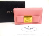 Photo: PRADA Pink Saffiano Ribbon Leather Card Case Card Holder #a916
