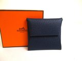 Photo: HERMES Blue nuit Veau Epson Leather Coin Purse Bastia #a919