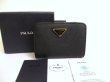 Photo1: PRADA Saffiano Black Leather Bifold Wallet Compact Wallet #a924