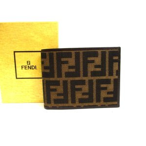 Photo: FENDI Zucca Khaki Canvas Brown Leather Bifold Wallet Compact Wallet #a934