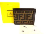 Photo: FENDI Zucca Khaki Canvas Brown Leather Bifold Wallet Compact Wallet #a935