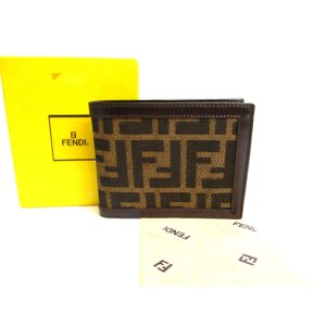 Photo: FENDI Zucca Khaki Canvas Brown Leather Bifold Wallet Compact Wallet #a935