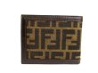 Photo2: FENDI Zucca Khaki Canvas Brown Leather Bifold Wallet Compact Wallet #a935