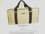 Photo: Salvatore Ferragamo Logo Plate Beige Canvas Boston bag Travel bag #a937