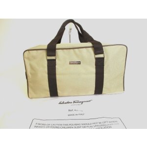 Photo: Salvatore Ferragamo Logo Plate Beige Canvas Boston bag Travel bag #a937