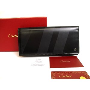 Photo: Cartier Pasha de Cartier Black Leather Bifold Long Flap Wallet Purse #a941